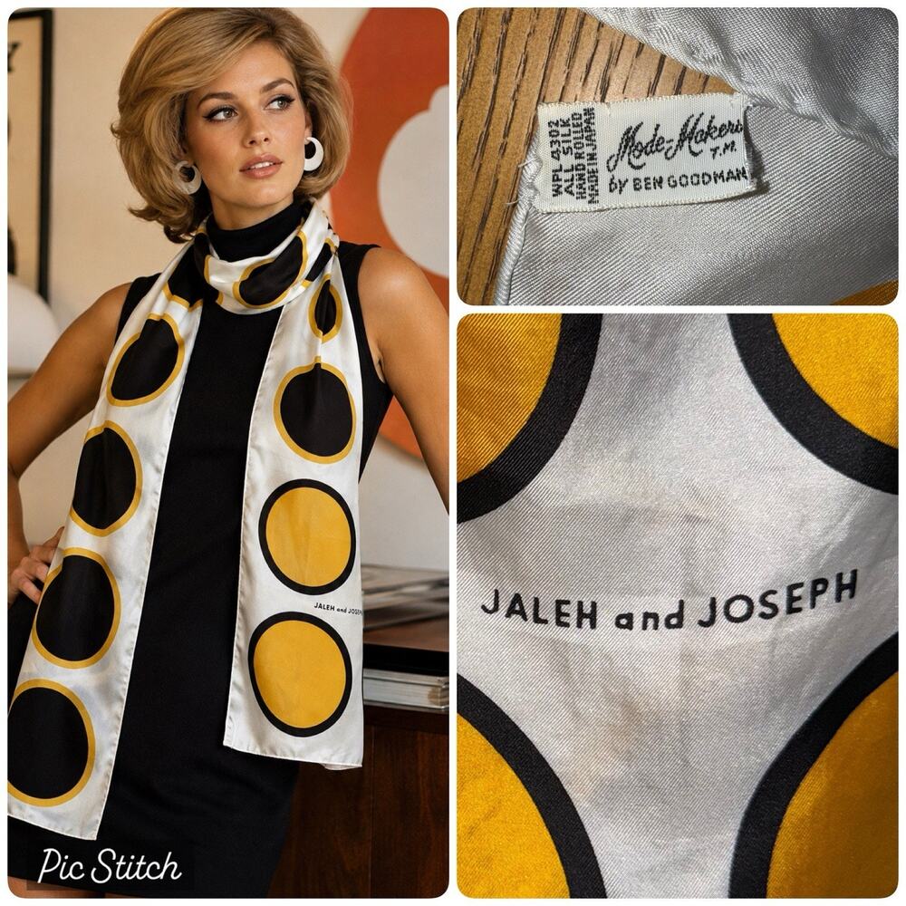 Vintage Jaleh & Joseph Ben Goodman Scarf Mod Geometric 68x13 Long Oblong